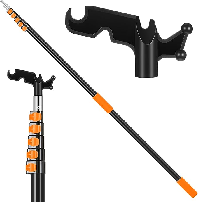 7-36 ft Telescopic Extension Pole with Utility Hook, Multi-Purpose Aluminum Pole for Painting, Dusting and New Year Window Cleaning Christmas Lights Installation Without a Ladder (Orange)