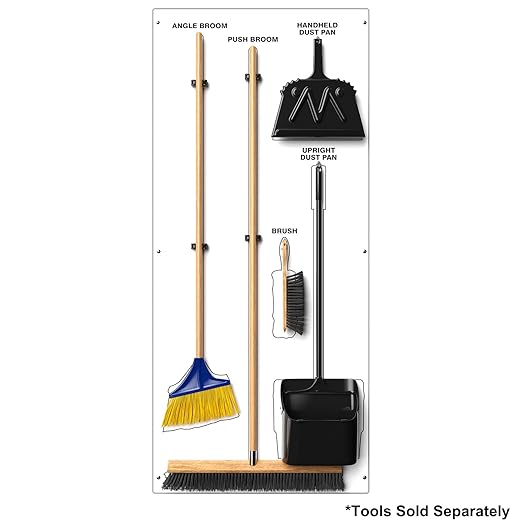 Clean & Sweep 5S Shadow Board/Wall Mount Broom Holder, 68" x 30" Board, 5S Cleaning Station - Board Only, Tools Sold Separately, Made in The USA by AccuformNMC, White/Black, PSB614WTWT
