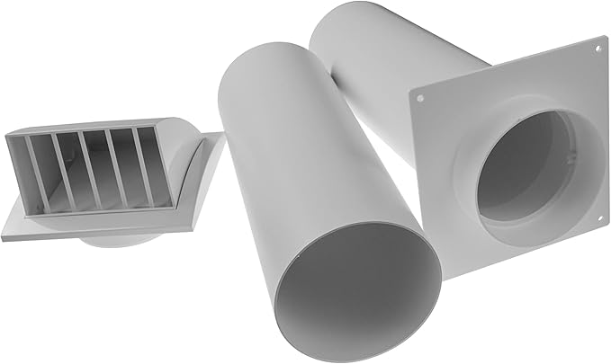 Repa Market 4 Inch Plastic Through Wall Ventilation kit - Dryer Vent Hood with Adjustable Pipe and Duct Connector - White - Dryer exhaust vent with Built in Gravity Damper