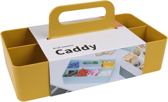 BLUE GINKGO Stackable Organizer Caddy – Korean-Made Portable Tote for Bathroom, Office, Crafts, or School Supplies (Long Rectangle, Yellow)
