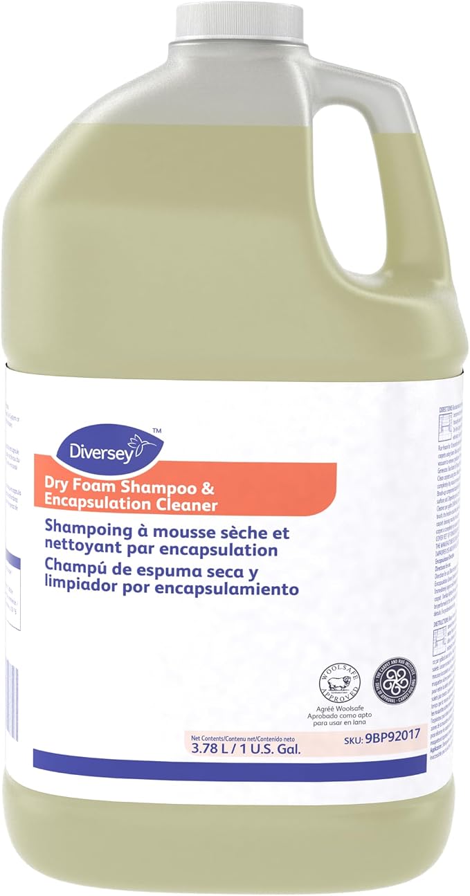 Diversey 9BP92017 Dry Foam Shampoo & Encapsulation Cleaner, Carpet & Upholstery Cleaner, Floral Scent, Concentrate, 1-Gallon (Pack of 4)