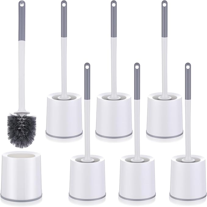 Patelai 6 Pack 18.12 Inch Toilet Bowl Brush and Holder for Bathroom Toilet Bowl Brush Scrubber with Caddy Set for Deep Cleaning (White)