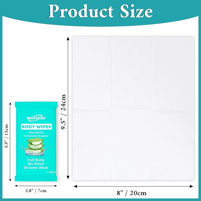600 Pack Body Wipes Individually Wrapped(8" x 9.5"), Shower Wipe for Adults Bathing No Rinse,Personal Cleansing Wipes for Travel Gym,Bulk Deodorant for Homeless