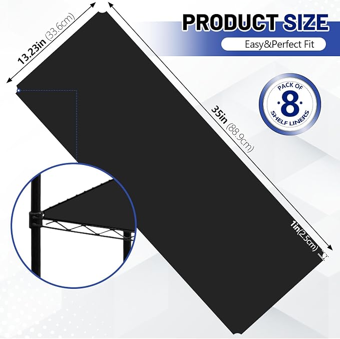 Sliner 8 Pack 14 x 36 Inch Wire Shelf Liner Black Plastic Waterproof Liners for Organizing Metal Rack Shelves, Kitchen Cabinets, Cupboard, Pantry