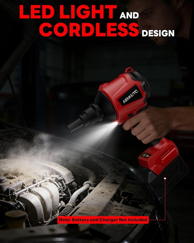Cordless Compressed Air Duster & Blower Compatible with Milwaukee 18V Battery Brushless Handheld Dust Air Blower, 3-Speed Control, 7-in-1 Nozzles, Portable Inflatable Pump for Camping (No Battery)