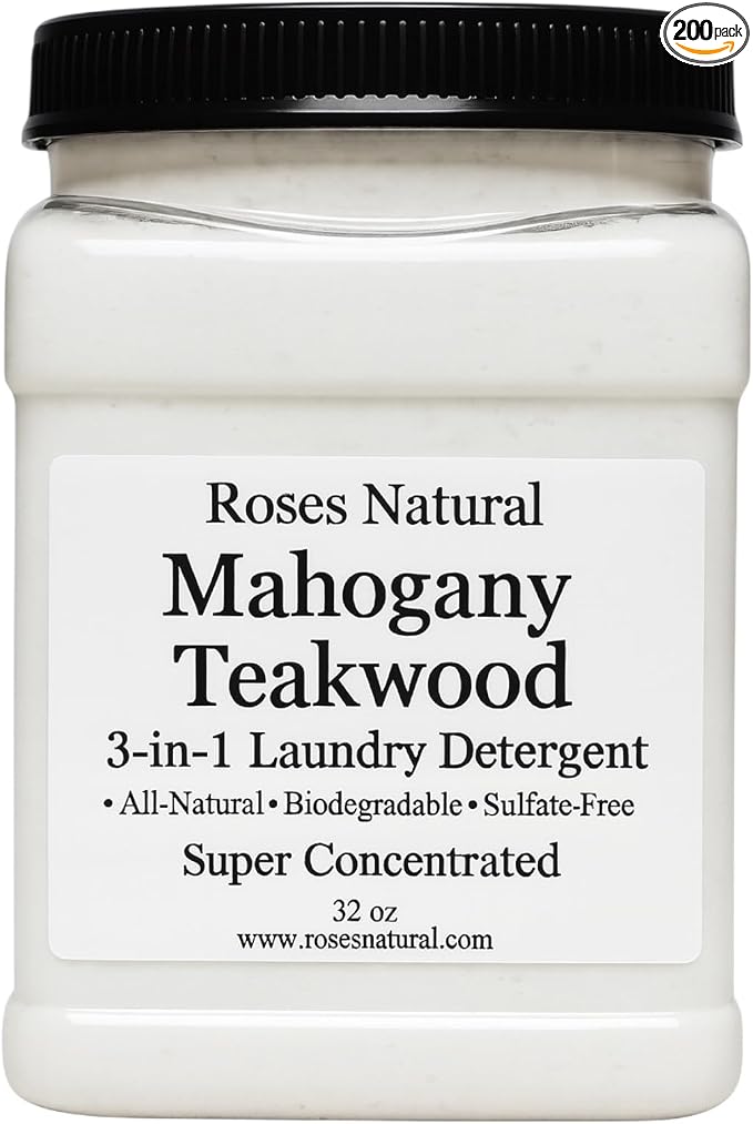 3-in-1 Laundry Detergent Powder – Mahogany Teakwood Scent, Plant-Based, Sulfate-Free, HE & Septic Safe, 32 oz
