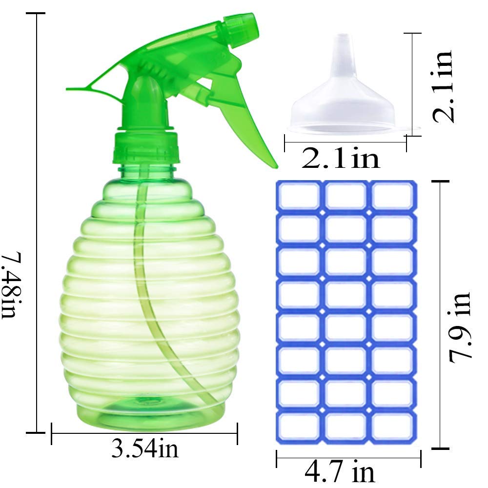 Spray Bottles - 3 Pack, 16 oz - Mist/Stream, Bright Colors, Sturdy, Leak Proof, BPA Free, For Cleaning, Plants, Pet, Vinegar, BBQ, Hair, Cooking - Perfect Size, Easy to Use. With Labels, Funnel