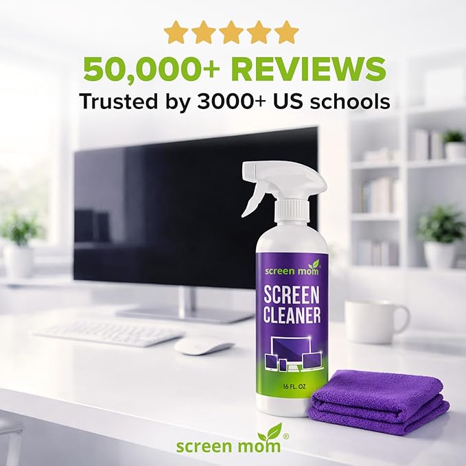 Screen Mom Ultimate Screen Cleaning Kit - 2 Pcs 16oz TV Screen Cleaner Spray and 6 Pcs Microfiber Cloths TV Cleaner Spray and Cloth, Laptop, Phone, iPad, Car and Computer Cleaning Kit Electronic