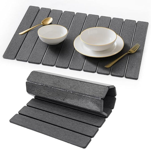 Stone Drying Mat for Kitchen Counter, Quick Diatomaceous Earth Mats for Dishes, 23.6"L x 15.7" W Super Absorbent Fast-Drying Collapsible Countertop Stone Mat (Dark Grey, 24" x 16")