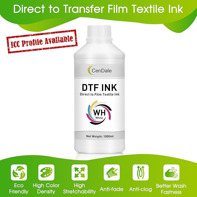 CenDale Premium DTF White Ink - 1000ML No Sediment White DTF Ink for Epson ET-8550, L1800, XP15000, L800, R2400, R350, P400, P800 DTF Printers, High Opacity, Clog-Resistant Formula, Smooth Ink Flow