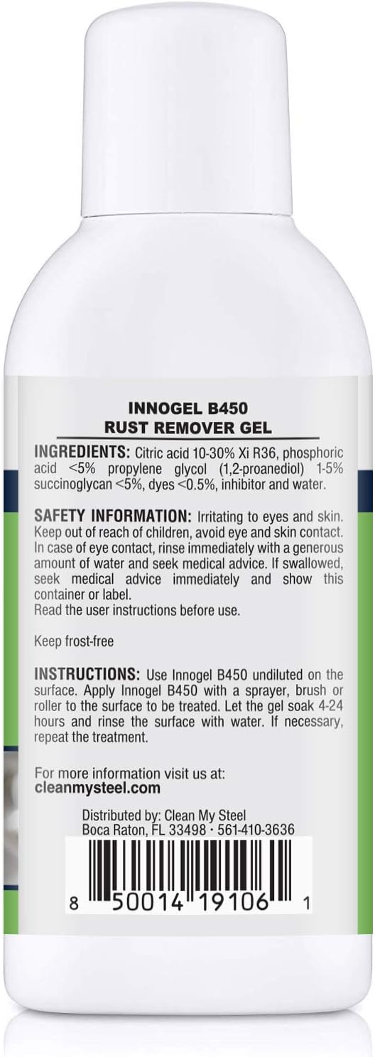 CLEAN MY STEEL B450 Heavy Duty Stainless Steel Rust Remover Gel, 4 oz, Apply and Rinse, No Scrubbing Required
