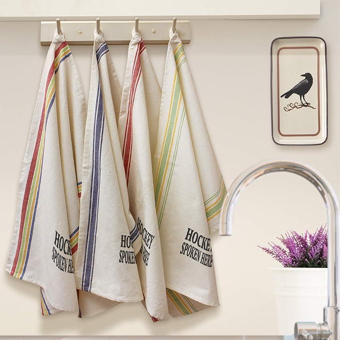 Custom Decor Kitchen Towels Hockey Spoken Here Sports Sports Hockey Cleaning Supplies Dish Towels Red Stripe Design Only