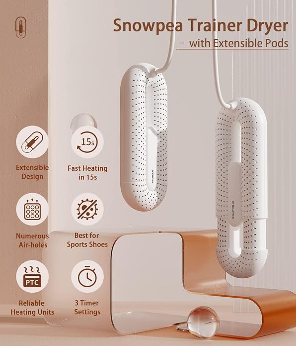 Snowpea Electric Shoe Dryer, Ski Boots Dryer, Shoe & Boot Warmer for Sweaty Sneakers Trainer Shoes with 3/6/9 Hours Timer