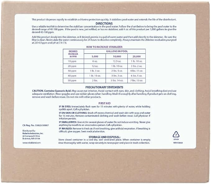 Robelle 16-Pounds Premium Chlorine Stabilizer and Conditioner, Concentrated Cyanuric Acid for Pools, Pool Stabilizer, Helps Chlorine Last Longer