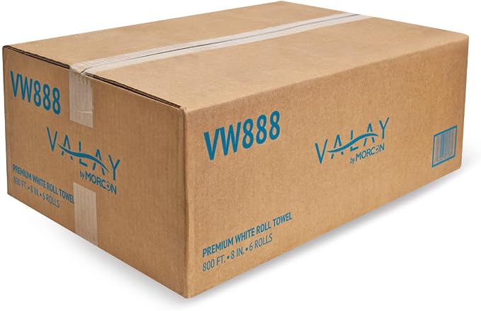 Valay by Morcon VW888 Valay Premium Hardwound Roll TAD Towels, 1-Ply, 8in. x 800 ft., White, 6 Count