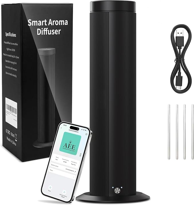 Waterless Scent Diffuser for Large Room up to 1500 Sq Ft - Cold Air Essential Oil Diffuser with App Timer & ≤25dB Quiet, for Home Bedroom Office Hotel Spa, Black (Oils Not Included)