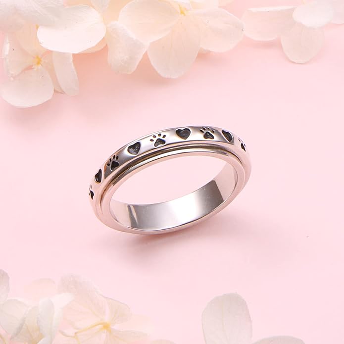 Ladytree Spinner Fidget Anxiety Ring,925 Sterling Silver Stress Relief Worry Ring,Platinum Plated ADHD Autism Jewelry,Birthday Mom Gift for Women