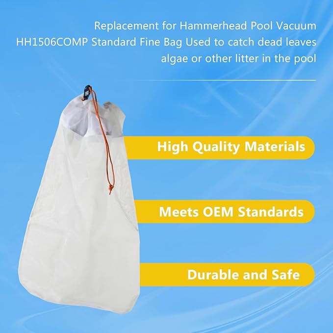 2 Pack HH1506COMP Standard Bag for Hammer-Head Swimming Pool Cleaner Bag, Pool Cleaning Vacuum Standard Bag, 100 Micron Debris Bag Replacement with Cleat