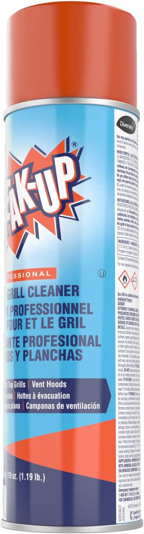 Diversey Break-Up Professional Oven & Grill Cleaner, Heavy Duty Grease Remover for Grill Grates, Ovens, Flat Tops & Vent Hoods, 19 oz Aerosol Spray, Pack of 6