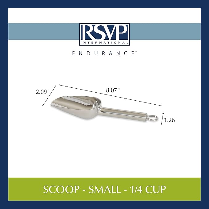 RSVP International Endurance Stainless Steel Measuring Scoop Collection, 0.25-Cup