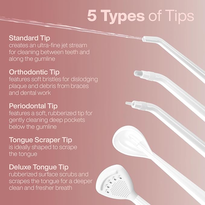 AquaSonic Aqua Flosser PRO - Rechargeable Electric Cordless Water Flosser for Teeth, Gums & Tongue - Waterproof Modern Design, 300ml Large Tank, 3 Modes, 6 Jet Tips, Deluxe Tongue Nozzle - Rose Gold