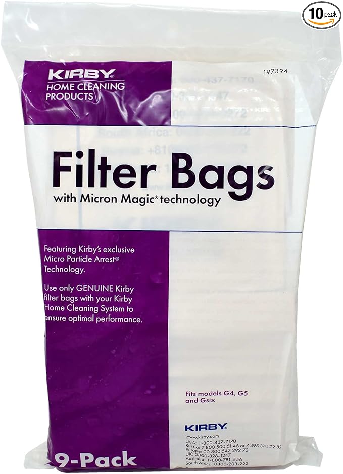 Kirby Part#197301 - Genuine Kirby Micron Magic Filtration Vacuum Bags Model G6 and Ultimate G (9 Bags & 1 belt)