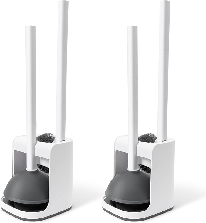 IVYROLL Toilet Brush and Plunger Set Hidden, S-Shaped Toilet Brush Plunger Combo 2 Pack, Perfect for Homes, Apartments & Bathrooms