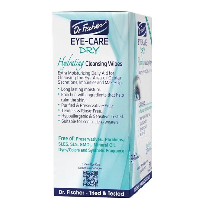Dr. Fischer Tea Tree Eyelid Wipes for Dry Eyes - Gentle Eye Wipes for Everyday Eye Conditions and Hypoallergenic Makeup Remover (60 Wipes)