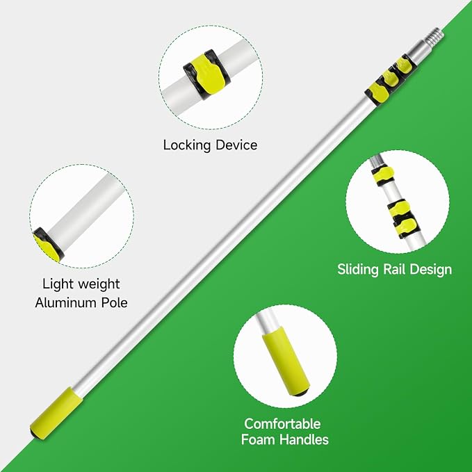 28FT Reach Light Bulb Changer for High Ceilings with Pole & Duster, 5-20FT Telescopic Extension Pole High Ceiling Light Bulb Changer Pole with Baskets Suction Cup for Recessed Lights