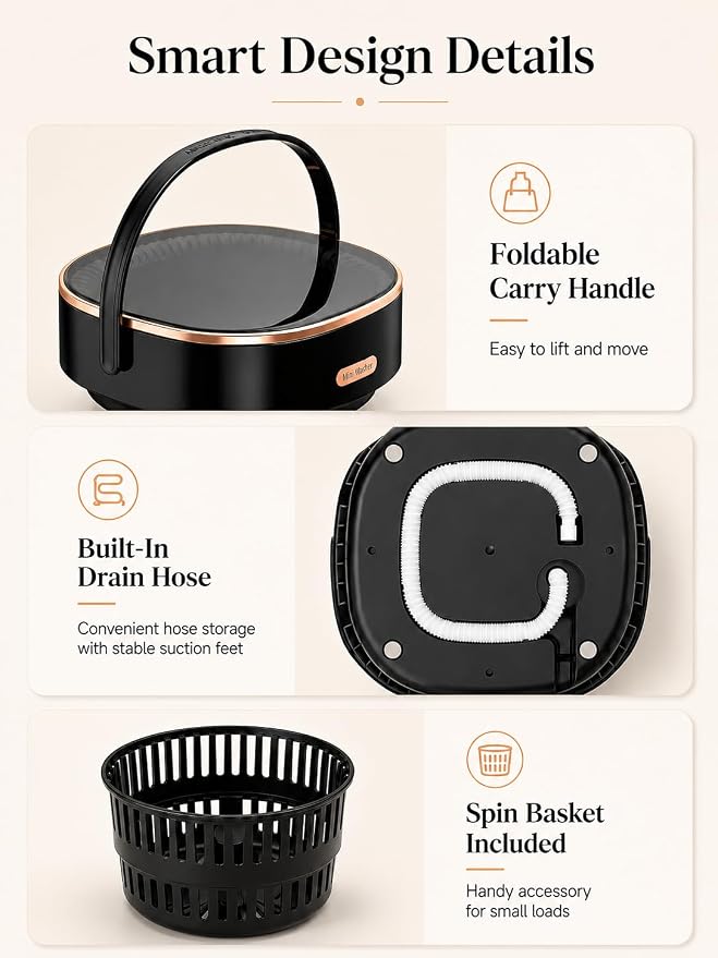 Portable Washing Machine 16L Foldable Mini Washer for Underwear Socks Baby Clothes Small Loads Compact Washer for Apartment Dorm RV Travel (Black)