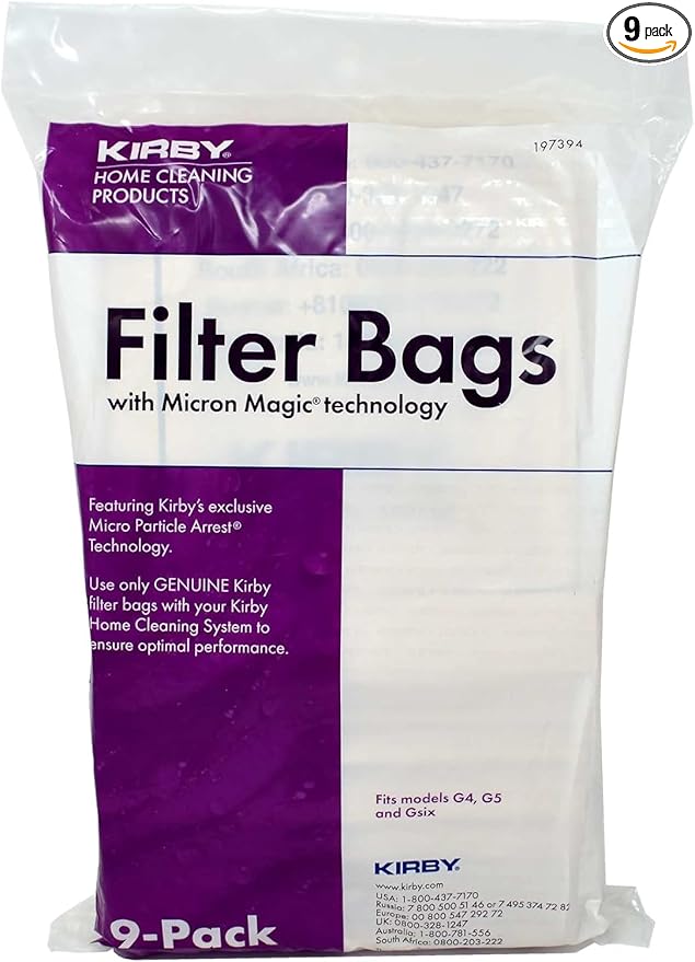 Kirby Vacuum Bags G4, G5, G6 – Genuine Micron Magic Filtration, 9-Pack – Part #197394, Universal Fit for Kirby Generation Series
