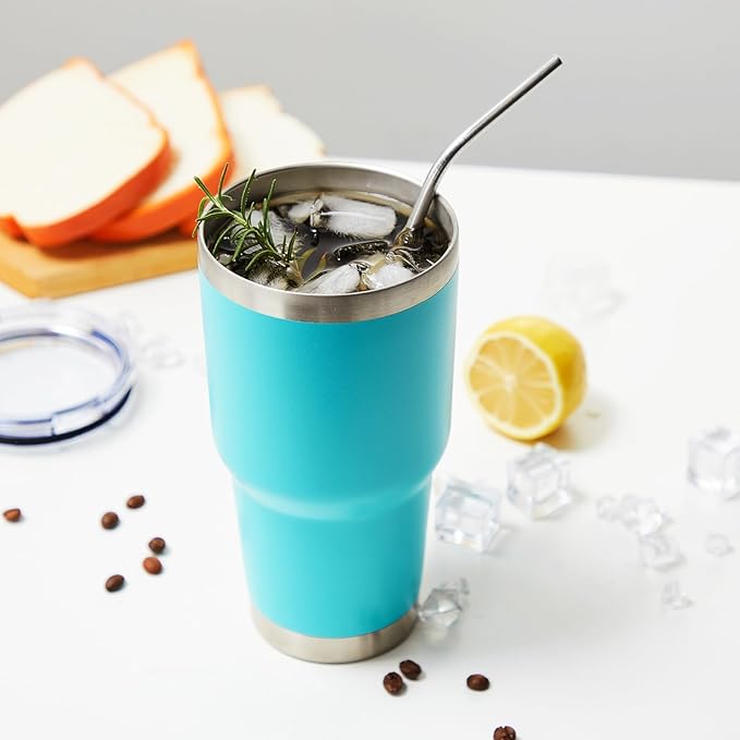 MEWAY 30oz Tumbler Double Wall Vacuum Insulated Travel Mug, Stainless Steel Tumbler with Lid, Durable Powder Coated Insulated Coffee Cup for Cold & Hot Drinks (Lake Blue,1 PACK)