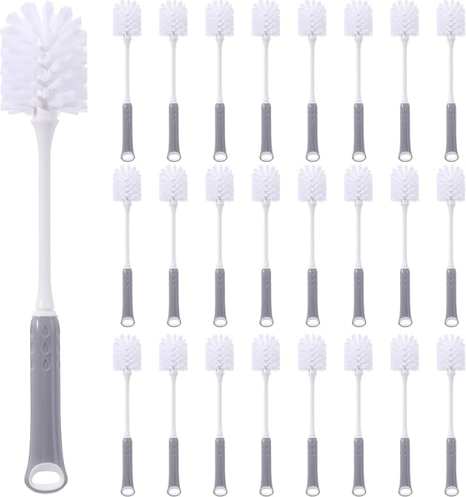 Reallnaive 24 Pack Long Handle Bottle Brush 12.8 Inch Water Bottle Cleaning Brush, Flexible Scrub, Long-Lasting Bristles for Water Cups, Glasswares, Mugs, Flat Handle