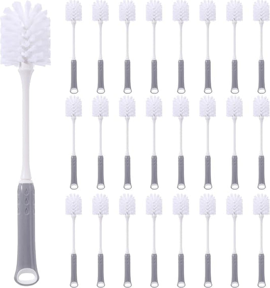 Reallnaive 24 Pack Long Handle Bottle Brush 12.8 Inch Water Bottle Cleaning Brush, Flexible Scrub, Long-Lasting Bristles for Water Cups, Glasswares, Mugs, Flat Handle