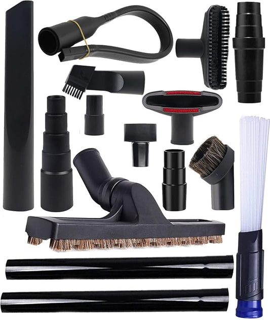 15 Pcs Vacuum Attachments for Shop Vac Accessories with Vacuum Adapters, 1 1/4" Vacuum Brush Flexible Crevice Tool and Vacuum Wand for Multi-vacuum Households & Car Detailing & Hard-to-reach Areas