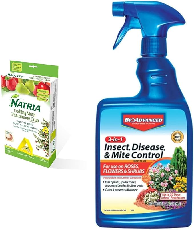 NATRIA Codling Moth Pheromone Trap, Ready-to-Use, (1-Pack) with BioAdvanced 3-in-1 Insect, Disease and Mite Control, Ready-to-Use, 24 oz