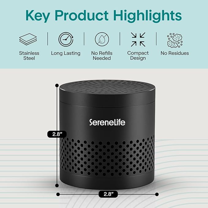 SereneLife Fridge Deodorizer & Odor Eliminator, Multi-Use Refrigerator Deodorizer Aluminum Pod for Freezer, Closet, Car, Shoes & Enclosed Spaces, Compact, Reusable & Lasts Up to 10 Years (Black)