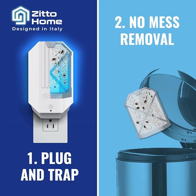 Fly Trap Indoor Starter Kit (2 Device & 2 Refills), Long Lasting Indoor Fly Trap for Home, Captures Flies, Moths, Fruit Flies, Gnats, Flying Insect Trap Indoor Plug in 24/7 UV Light