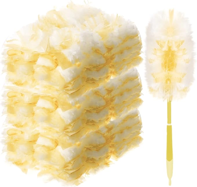 Vesici 150 Pcs Duster Refills Compatible with Swiffer Dusters Bulk Disposable Replacement Thickened with 1 Handle Heavy Duty for Cleaning, Office (Yellow)