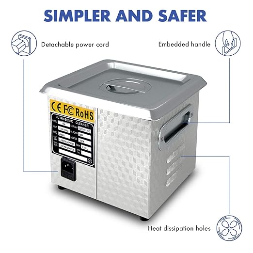 Ultrasonic Parts Cleaner 200W Heated 2L (1.5L liquid capacity) for Small Carburetors Injectors Guns Bullets Brass and Jewelry Professional Stainless Steel Ultrasonic Bath Upgrade