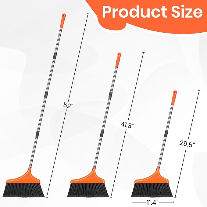 REEWII Commercial Broom and Dustpan Set and 4 Pack Heavy-Duty Angle Broom