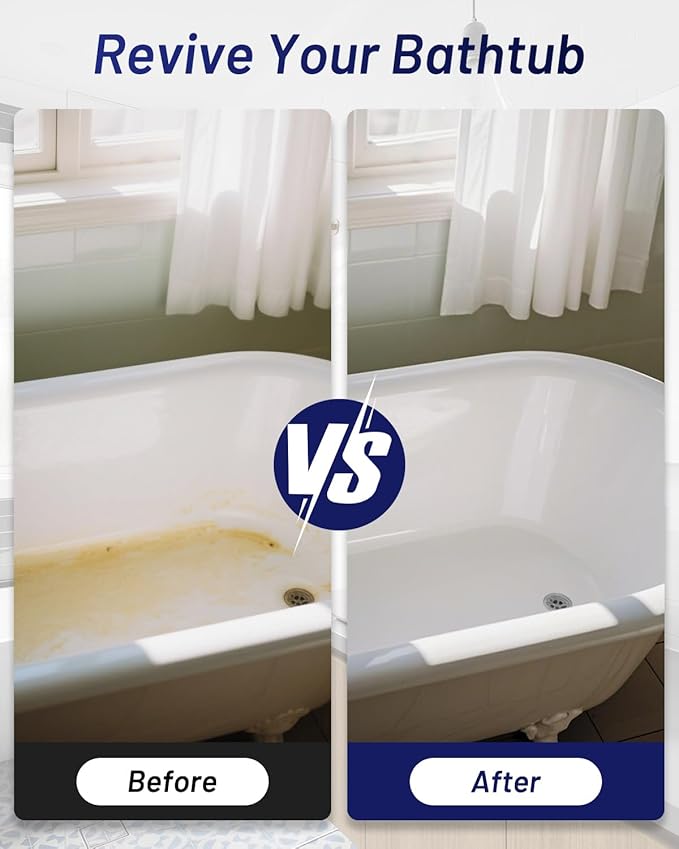 Tile Paint, 10.6oz Tub and Tile Paint Refinishing Kit with Tools and Hardener, Easy to Use for Countertop Bathroom Bathtub Kitchen Sink, Semi-Gloss White, Low Odor，15-18sq.ft