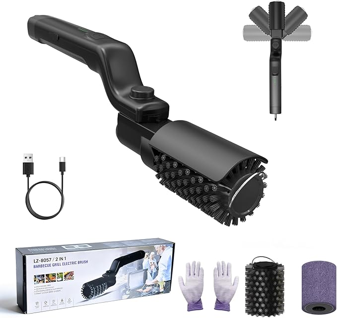 Electric Grill Cleaning Brush,Rechargeable 3-Speed Powerful Grill Brush,Waterproof Design, 180° Adjustable Stainless Steel Replaceable Brush Head,Specially Designed for Outdoor Camping and Barbecuing