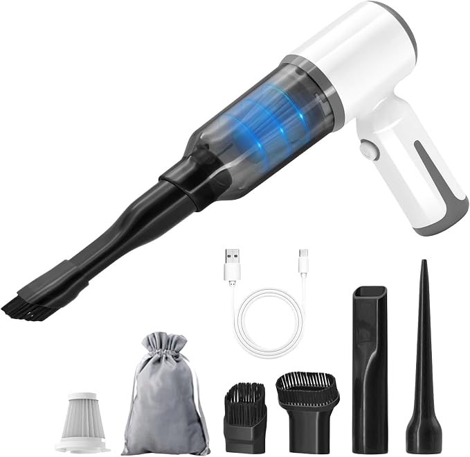 3-in-1 Handheld Vacuum 6500Pa | Vacuum+Blow+Inflate | 4 Nozzles | for Car/Keyboard/Pet Hair/Crevice | Type-C Fast Charge White