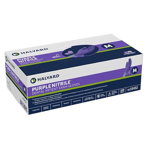 HALYARD Purple Nitrile Dental Patient Exam Gloves, Non-Sterile, 5.9 mil, 9.5 Inches, Purple, Medium, 53432 (Case of 1000)
