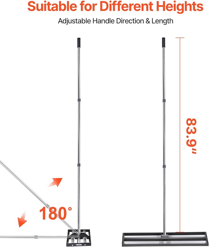 VEVOR Updated Lawn Leveling Rake with Roller, 36" x 10" Stainless Steel Lawn Leveler with 83.9" Adjustable Handle, Heavy Duty Yard Leveling Rake, Effort Saving Lawn Leveling Tool for Yard Golf Court