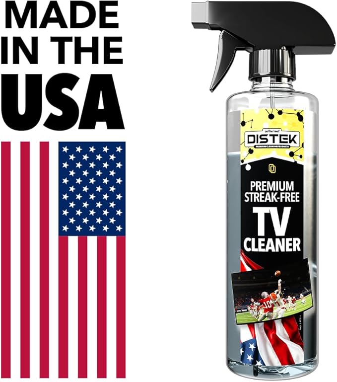 Distek TV Cleaner Spray 473 mL with Large Microfiber Cloth | Made in The USA | Easy Streak-Free Application | Safe for Flat Panel & LCD Displays, Glass Screens, Tablets, Monitors, & iPhones