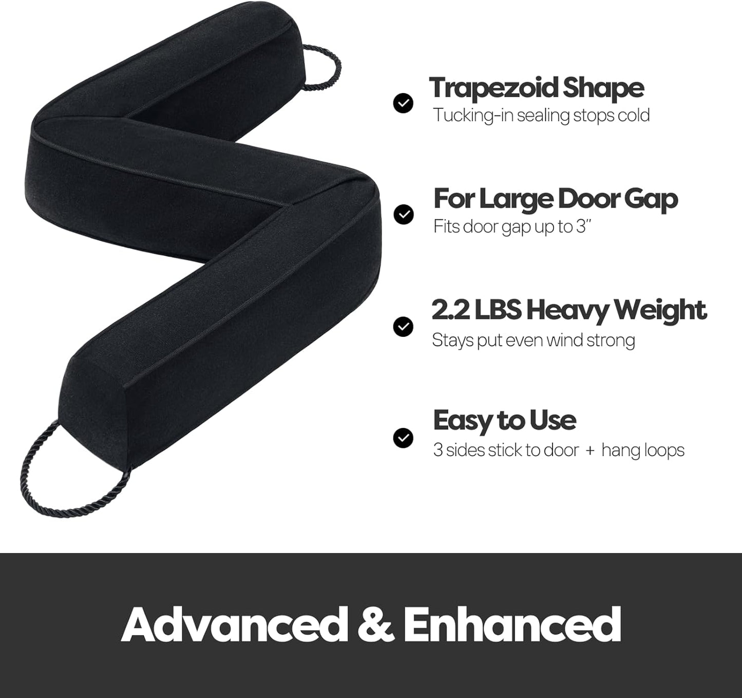 Weighted Door Draft Stopper for Front Door, Easy to Use Heavy 36 inch Door Bottom Winter Cold Air Draft Blocker, for Exterior, Apartment, Back Door, Fits Door Gap Up to 3”, 2.2lb