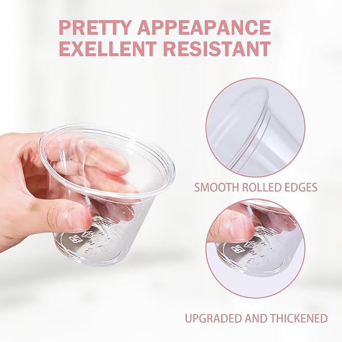 BYSNOW 100 Pack 9 oz Clear Plastic Cups, Disposable Cups for Party, Sturdy & Food Safe Plastic Wine Cups for Cocktail, Juice, Punch (9oz 100pack)