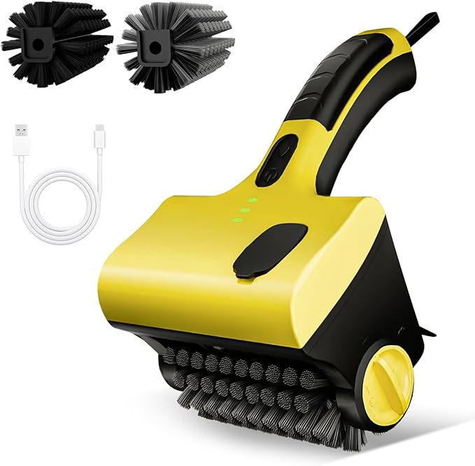 Electric Grill Brush with Liquid Box, Cordless Rechargeable Barbecue Grill Cleaner, 2-Speed, 360° Rotating Cleaning Brush with Replacement Bristles